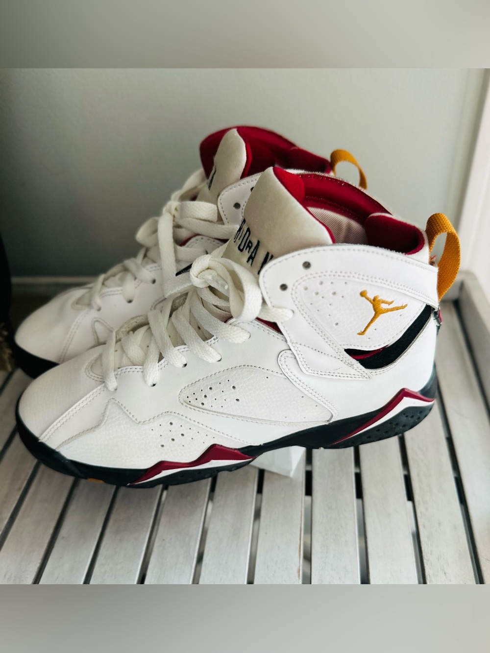 Air Jordan 7 Retro White Maroon Gold Basketball Sneakers - Picture 8 of 11